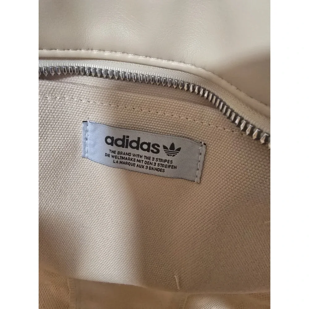 Adidas Beige Mesh‎ Logo Tote Bag Zip Closure Double Handles Lined Designer